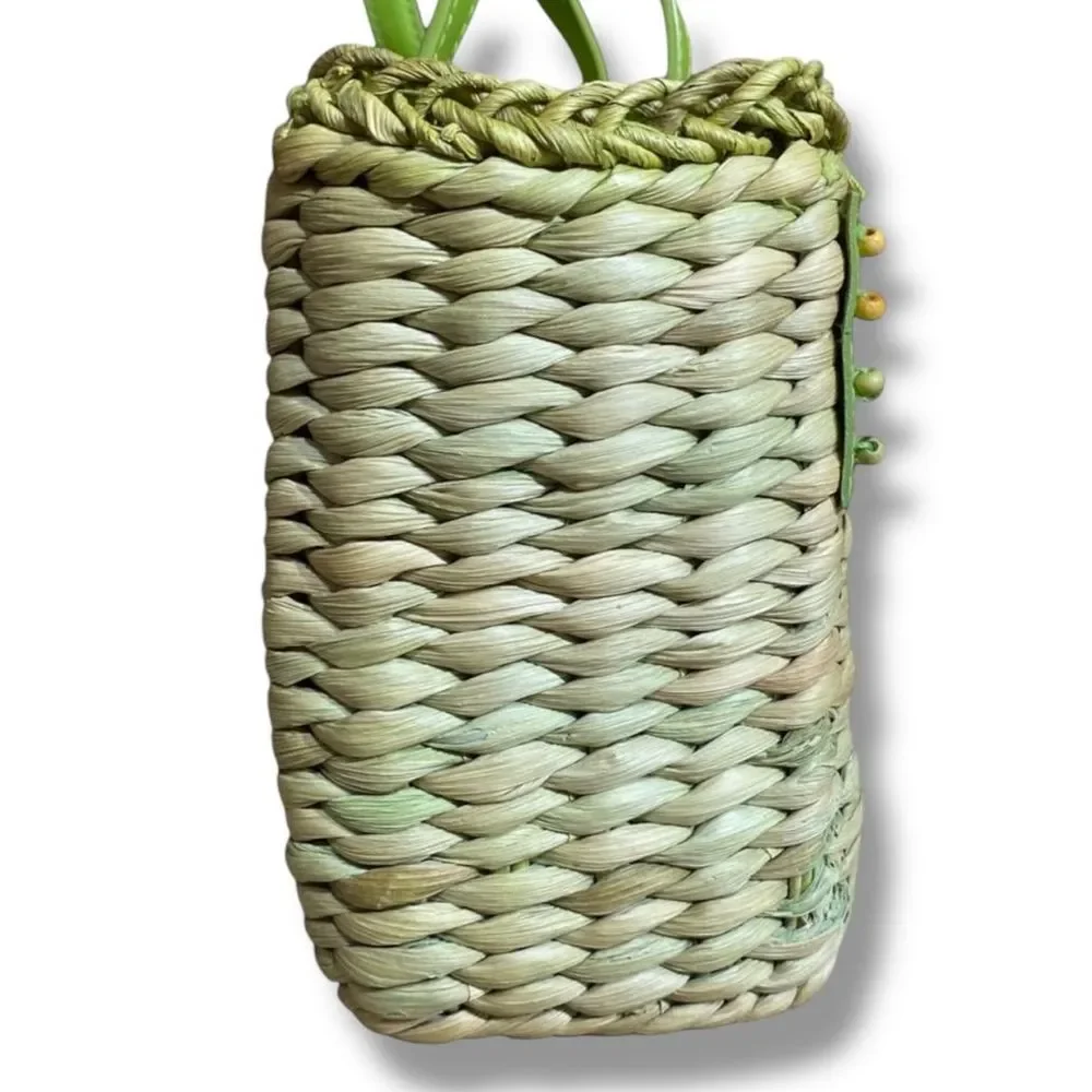 Handmade Woven Straw Tote Purse Handbag Shoulder Bag in Lime Green